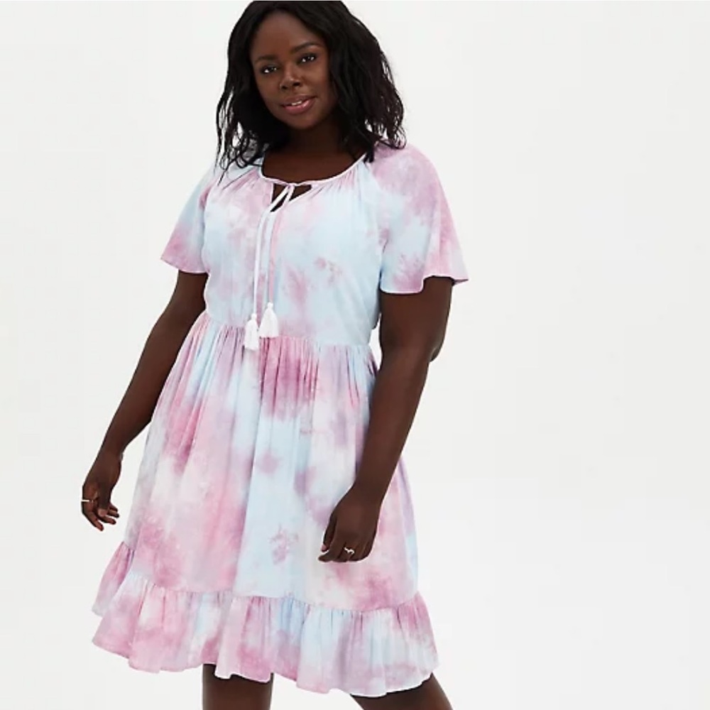 Torrid MULTI TIE-DYE CROSSHATCH BABYDOLL DRESS